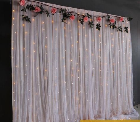 White Tulle Backdrop, Window Curtain Lights, Bridal Shower Photography, Tulle Backdrop, Backdrop Curtains, Backdrops Photography, Bedroom Vibes, White Christmas Lights, Firefly Lights