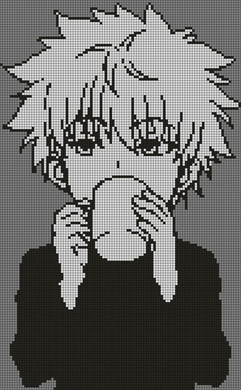 Killua Alpha Pattern, Anime Crochet Grid, Black And White Pixel Art Grid, Anime Pixel Art Grid, Alpha Patterns Anime, Hisoka Manga, Gon Hisoka, Graph Crochet, Bts Meme Faces