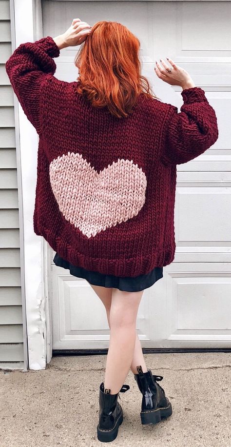 MADE TO ORDER : Heart U Back Cardigan Sweater – Nickichicki #crochet #macrame #knit Luxury Knitwear, Knitwear Inspiration, Heart Cardigan, Chunky Jumper, Sweater Chunky, Heart Clothes, Sweater Oversized, Heart Sweater, Vest Pattern