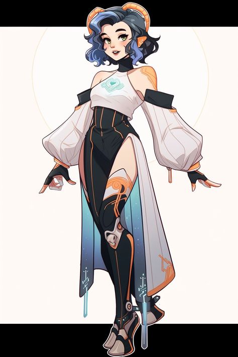 Psychic Aesthetic Outfit, Fantasy Clothing Drawing Outfit Ideas, Sorcerer Outfits Female, Healer Outfit Design, Blue Cyberpunk Outfit, Cute Cyberpunk Outfits, Arcane Aesthetic Outfits, Phoenix Inspired Outfit, Adoptable Outfit Female