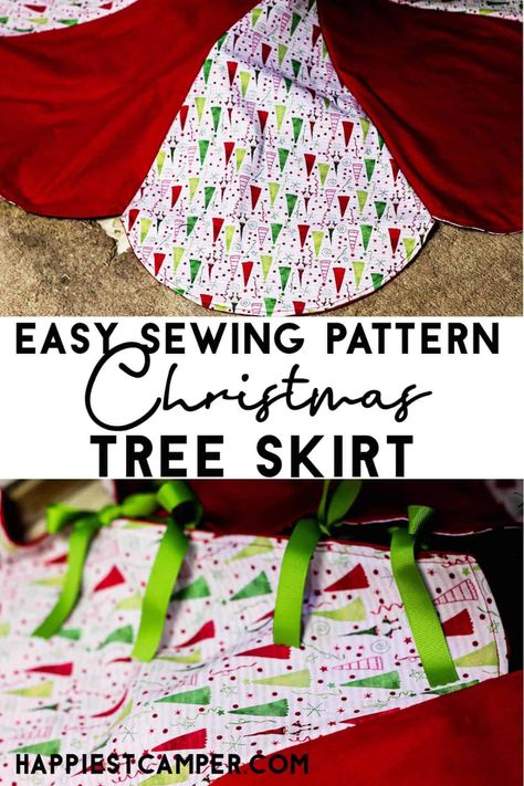 How to Make a Christmas Tree Skirt with Pattern Diy Christmas Tree Skirt, Diy Paper Christmas Tree, Bubble Christmas, Christmas Tree Skirts Patterns, Skirt Pattern Free, Tree Skirt Pattern, Christmas Tree Napkins, Crochet Hearts, Christmas Sewing Projects