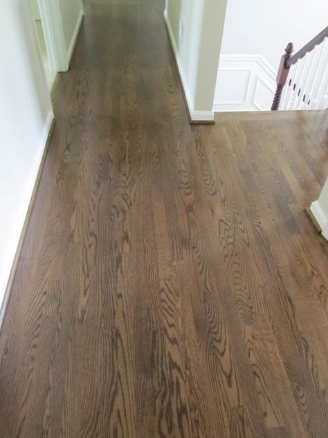 Spice Brown Floor Stain, Dark Stained Wood Floors, Oak Floor Stains, Floor Stain Colors, Staining Wood Floors, Wood Floor Stain Colors, Wood Floor Colors, Refinish Wood Floors, Red Oak Floors