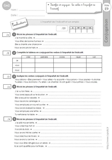 CM2:EVALUATION CONJUGAISON corrigés L'imparfait de l'indicatif et son emploi Teaching Primary School, Alternative Education, French Grammar, French Resources, Learn French, 365 Days, Primary School, School Work, Grammar