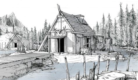 Digital Art Tutorial Beginner, Viking House, Japanese Style House, Perspective Drawing Architecture, Storyboard Illustration, Building Drawing, Interior Design Sketches, Cute Cottage, Perspective Art