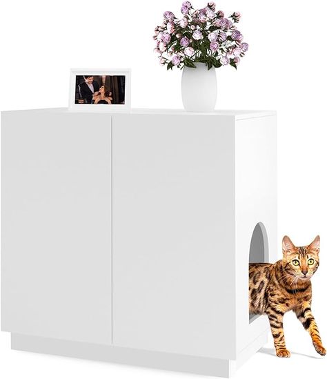 Amazon.com: Amunrbrek Litter Box Enclosure, Large Litter Box Furniture, Modern Cat Litter Box Enclosure Furniture with Storage, Side Cabinet (White) : Pet Supplies Discreet Litter Box Ideas, Cat Litter Box Ideas Hidden Laundry Room, Litterbox Ideas, Hidden Laundry Rooms, Cat Litter Box Ideas, Hidden Cat Litter, Litter Box Ideas, Cat Litter Cabinet, Ikea Cat