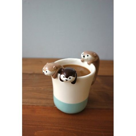 Kawaii Otter, Enterprise Ideas, Spoon Ceramic, Elegant Living Room Design, Clay Cup, Clay Diy Projects, Handmade Cups, Japanese Kawaii, Polymer Clay Animals