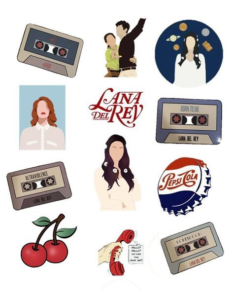 Lana Del Ray Illustration, Lana Del Rey Phone Case Ideas, Ldr Stickers, Lana Del Rey Aesthetic Stickers, Lana Del Rey Stickers Printable, Lana Del Rey Logo, Lana Del Rey Tattoo Ideas, Lana Del Rey Stickers, Lana Del Rey Tattoos