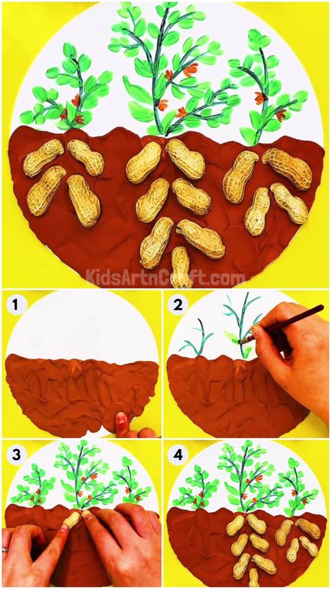 Plant Garden Artwork Craft Using Clay And Peanut Shells Peanut Shell Craft Ideas, Peanut Craft, Peanut Art, Shell Crafts Kids, Messy Art, Plant Garden, Garden Artwork, Diy Paper Crafts Decoration, Handmade Kids