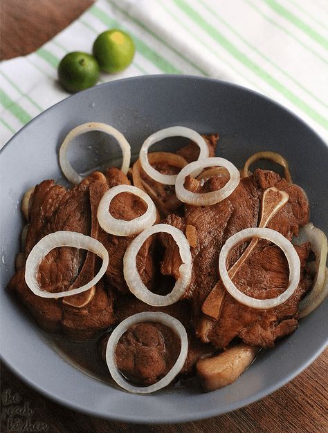 Pork Bistek Tagalog (Filipino-Style Pork Steak) | The Peach Kitchen Pork Bistek, Bistek Tagalog Recipe, Fried Pork Steak, Bistek Recipe, Bistek Tagalog, Filipino Pork Recipes, Beef Caldereta, Pork Steak Recipe, Calamansi Juice