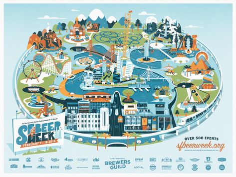 Cartoon Park, Theme Park Map, Service Branding, Cartoon Map, City Games, North Bay, City Illustration, South Bay, Parking Design