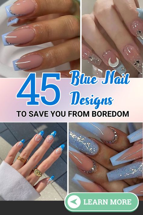 Pretty Blue Nails January Nail Colors, Baby Blue Acrylic Nails, January Nail Designs, Ballerina Nails Designs, French Tip Gel Nails, Blue And White Nails, Blue Coffin Nails, Blue Gel Nails, Classy Nail Art