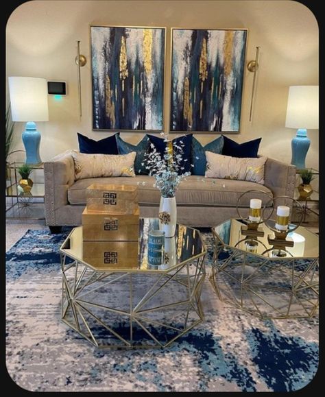 Happy Blessed Monday, Blue And Gold Living Room, Blessed Monday, Enjoy Your Week, Silver Living Room, Girl Apartment Decor, Gold Living Room Decor, Glam Living Room Decor, Room Decoration Aesthetic