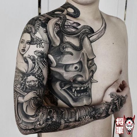 Bleach Tattoo, Full Tattoo, Full Sleeve Tattoo Design, Japan Tattoo Design, Neck Tattoo For Guys, Irezumi Tattoos, Japanese Sleeve Tattoos, Japanese Sleeve, World Tattoo