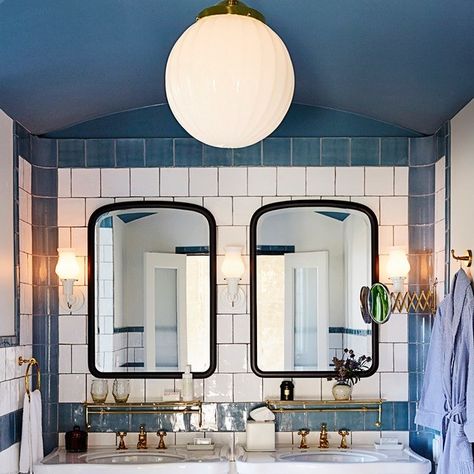 Blue Bathroom Ceiling, Colored Ceiling Bathroom, Spanish Style Bathrooms Mexico, Blue Bathroom Paint, Blue Ceiling, Blue Bathroom Tile, Painted Bathroom, Bathroom Remodel Cost, Blue Ceilings