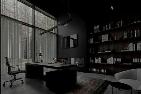 Mafia House Aesthetic, Dark Office, Dark Modern, Dark House, Dark Home, Mansion Interior, Dream House Rooms, Luxury Homes Dream Houses, Dream House Interior