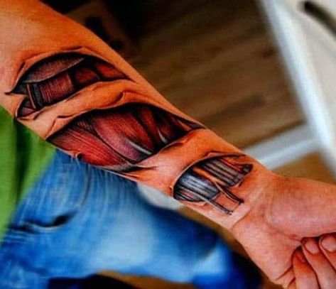 Skin Tear Tattoo, Ripped Skin Tattoo, Flesh Tattoo, Rip Tattoo, Group Cover Photo, Tattoo Process, Skin Tattoo, Muscle Tattoo, Wild Tattoo