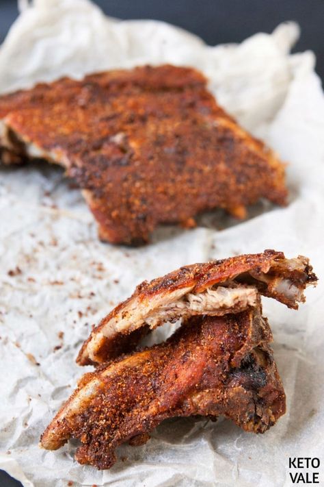 Keto Baked Baby Back Pork Ribs Low Carb Recipe #Ribs #BakedRibs #PorkRibs Pork Back Ribs Oven, Keto Ribs, Babyback Ribs In Oven, Back Ribs In Oven, Oven Baked Pork Ribs, Baked Ribs Recipe, Bacon Wraps, Wraps Chicken, Baked Pork Ribs