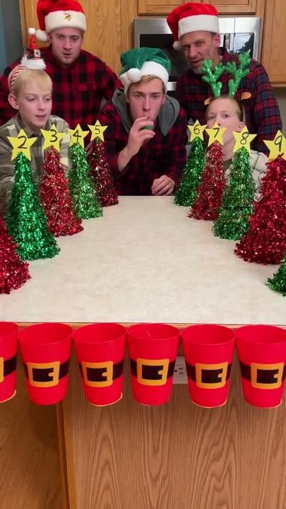 The Miggy Family 🇺🇸 on TikTok Christmas Games For Family With Ping Pong Balls, Christmas Tree Games Holiday Parties, Christmas Table Games Families, Family Games At Christmas, Hungry Hippo Christmas Game, Christmas Flip Cup Game, Christmas Games For Family With Solo Cups, Family Christmas Games With Prizes, Beer Pong Christmas Game