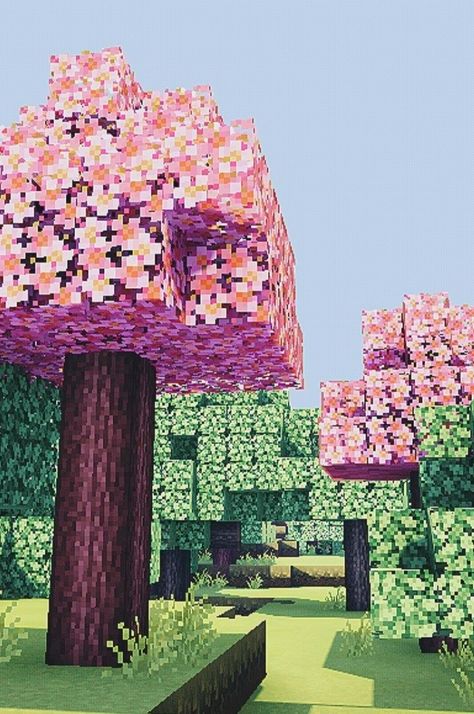 Aesthetic trees in Minecraft pe Minecraft Sakura Tree, Trees In Minecraft, Pink Minecraft, Aesthetic Trees, Minecraft Tree, Minecraft Pictures, Minecraft Wallpaper, Sakura Tree, Minecraft Pe