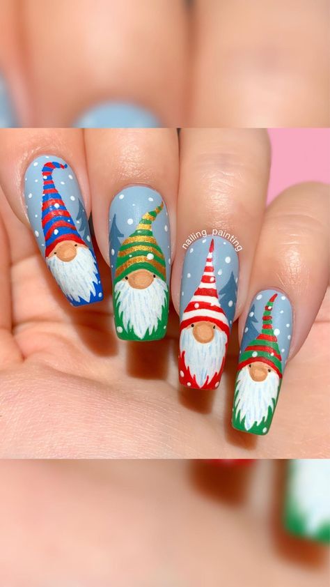 Gnome Nail Designs, Gnome Nails, Rockabilly Nails, Xmas Nail Art, Holiday Nail Designs, Cute Christmas Nails, Christmas Gel Nails, Winter Nails Acrylic, Nail Design Inspiration