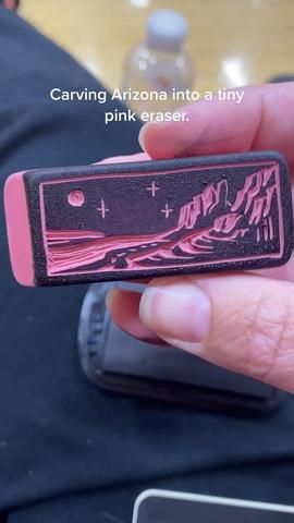 Pinkeraserart (@pinkeraserart) | TikTok Eraser Printmaking, Eraser Stamp Ideas, Linoleum Ideas, Eraser Carving, Linoleum Prints, Eraser Art, Linocut Printing, Linocut Ideas, Pink Eraser