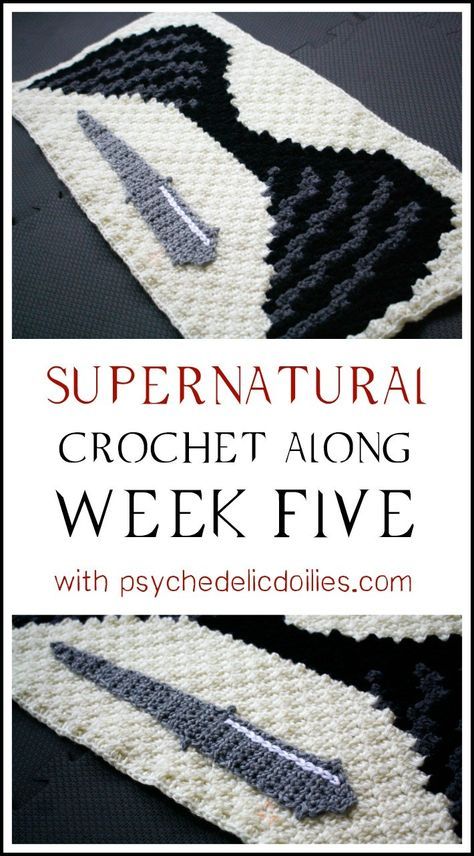 Supernatural Crochet Along Week Five. This week it's all about angels! Crochet Supernatural, Supernatural Crochet, Supernatural Blanket, Fandom Crafts, Crafts Organization, Dog Sweater Crochet Pattern, Crochet Graphs, Crochet 101, Crochet Needle