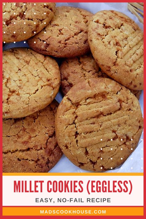 Crisp on the outside. Soft and chewy on the inside. The Eggless Millet Cookies are the perfect sweet treat for a health-conscious family. No egg, no maida, no white sugar. Try out this easy, no fail recipe. #Cookies #CookiesRecipe #Millets #MilletRecipe #Eggless #NoEgg #Baking #HealthyCookies #HealthyRecipes #Indian Millet Cookies Recipe, Otg Recipes Indian, No Sugar Sweets, Millets Recipes Indian, Millet Muffins, Baked Indian Snacks, Cookies Recipes Indian, Millet Cookies, Bakery Goodies