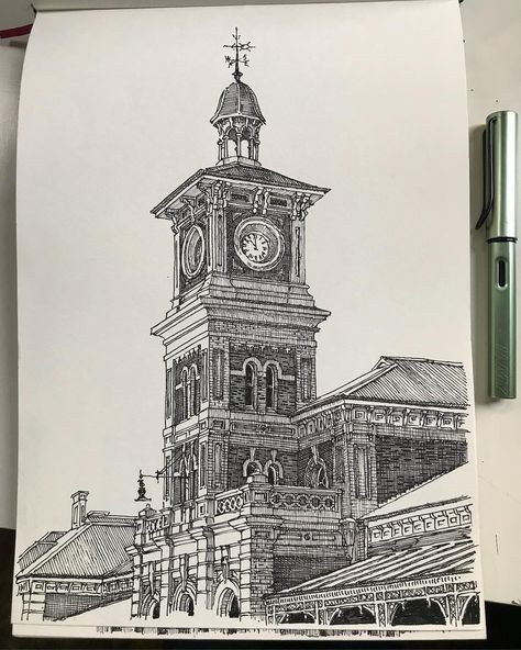 Clock Tower Sketch, Clock Tower Drawing, Drive Sketch, Tower Sketch, Tower Drawing, Clock Drawings, Sketchbook Drawings, My Sketchbook, Urban Sketching