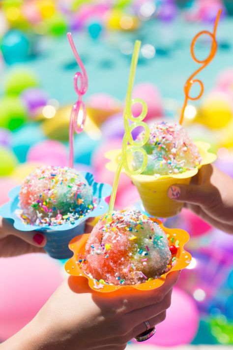 Unicorn Snow Cones | studiodiy.com Sno Cone Syrup, Snow Cone Stand, Strawberry Simple Syrup, Snow Cone Syrup, Snow Cone Machine, Fun Straws, Sno Cones, Blue Food Coloring, Yellow Foods