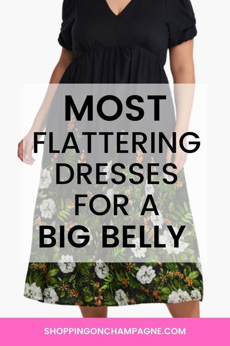 Most Flattering Dresses for a Big Belly: When many of us hit 50 or go through menopause, we notice one major body change that doesn’t seem to go away no matter how much we exercise or diet…it’s a tummy! If you’re a dress lover like me, you may be pleased to learn that you don’t need to give up dresses to camouflage a big belly or large tummy. Dresses For Large Waisted Women, How To Dress When You Have A Big Belly, Big Belly Fashion, Best Dresses For Apple Shape, Apple Shaped Celebrities, Classy Dresses For Women, Easy Summer Dresses, Nancy Queen, How To Dress In Your 70's