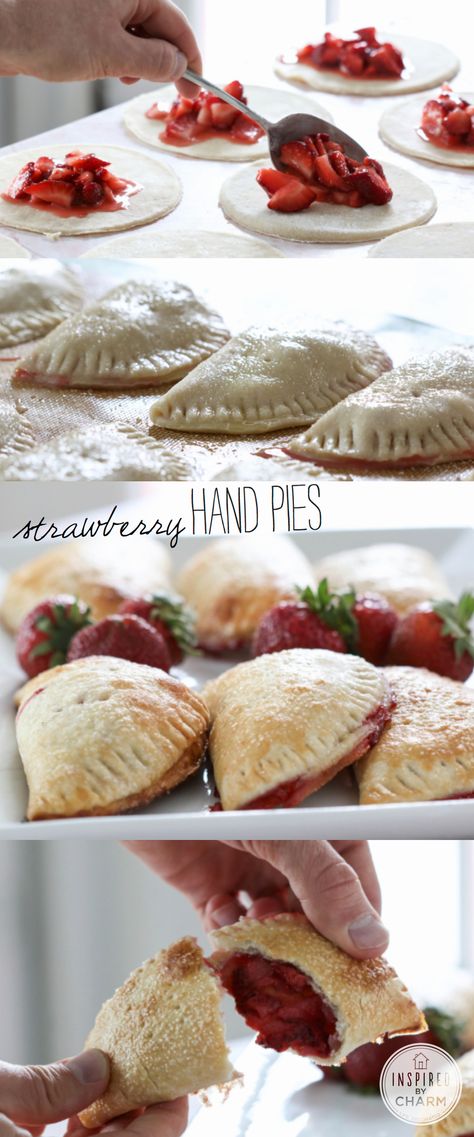 Strawberry Hand Pies Strawberry Hand Pies, Hand Pie Recipes, Fried Pies, Lunchbox Treats, Hand Pie, Cheesecake Bites, Läcker Mat, Hand Pies, Strawberry Desserts