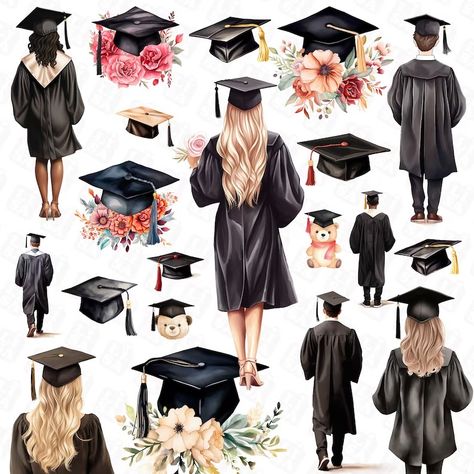 Graduation Cap Watercolor, Graduation Toppers Printable 2024, Clip Art Graduation, Graduation Hat Png, Graduation Toga, Graduation Toga Png, Graduation Vector Illustrations, Watercolor Graduation, Graduation Cake Toppers