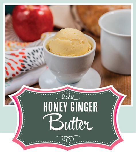 Homemade Honey Ginger Butter Ginger Butter, Homemade Honey Butter, Shae Butter, Ginger Honey, Honey Ginger, Making Butter, Butter Crock, Homemade Ranch Dressing, Flavored Butter