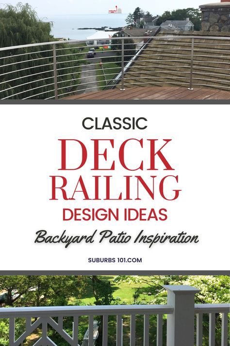 Looking for classic deck railing ideas? When it comes to your backyard deck designs, you deck railing is important. You can choose the classic and timeless look of white wood railings, or modern metal railings and cable railings or the unique look of glass railings to horizontal deck railing designs to wire deck railing ideas. Here are deck railing design ideas inspired by luxury homes that you’ll want to copy. Your deck railing will enhance your outdoor patio space. Horizontal Deck Railing, Wire Deck Railing, Deck Railing Ideas, Railing Designs, White Deck, Deck Railing Design, Glass Railings, Railing Ideas, Wood Railing