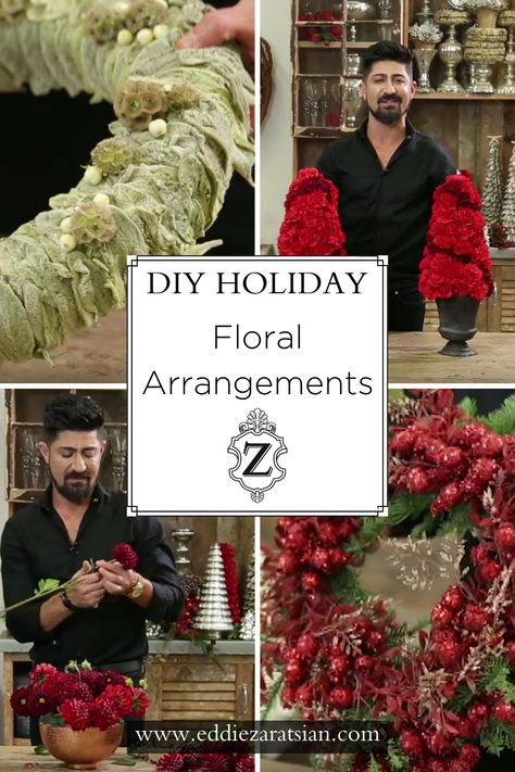 DIY Holiday Floral Arrangements: Learn how to create your own holiday decor with this winter collection of video tutorials! Tips and tricks for florists and DIYers on how to make your own floral arrangements for the holidays. Which one are you going to do first? #diyholidayflorals #diyholidaydecor #eddiezaratsian Eddie Zaratsian, Floral Design Diy, Holiday Flower Arrangements, Christmas Floral Designs, Holiday Floral Arrangements, New Year Diy, Event Decorations, Pink Holiday, Floral Arrangements Diy