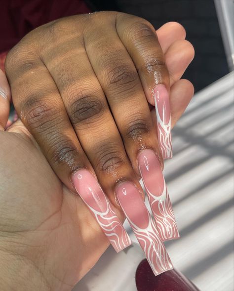 Tapered Square Curved Nails, Curved French Tip Nails Square, Curved Square Nails, Long Curved French Tip Nails, Curved French Tip Nails, C Curved Acrylic Nails, Abstract French Nails, C Curve Nails, V French Nails