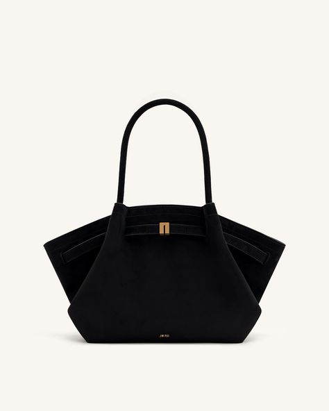 Hana Medium Faux Suede Tote Bag - Black - JW PEI Medium Size Handbags, Jw Pei Hana Tote Bag, Black Owned Bags, Suede Brown Bag, Quiet Luxury Purse, Large Purses And Bags, Medium Size Purse, Black Work Bag, Women Work Bag