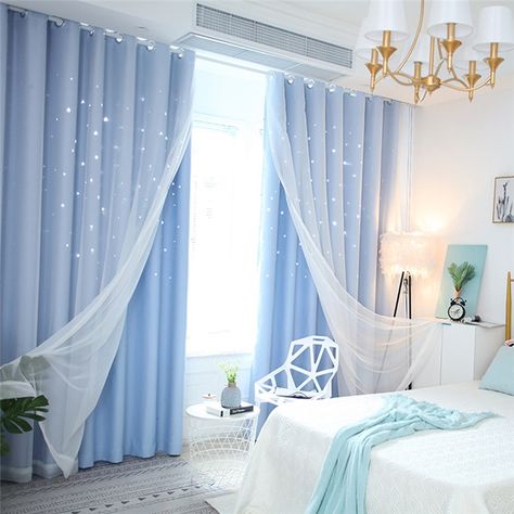 Fresh Max Blackout Curtain Hollow Star Curtain With Sheer Curtain Kids Room Curtain (One Panel) Curtains Childrens Room, Frozen Bedroom, Frozen Room, Kids Room Curtains, Deco Disney, Living Room Decor Curtains, Grey Curtains, Kids Curtains, Curtains Living