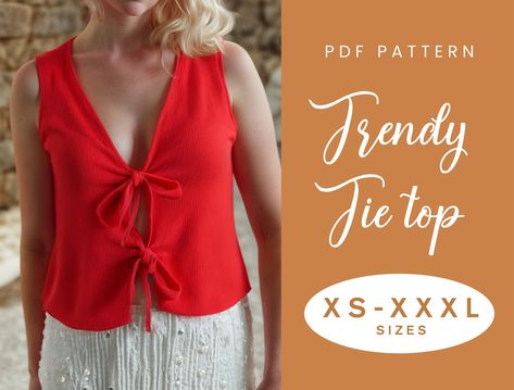 Women's Front Tie Top Sewing Pattern - XS-XXXL Instant Download Loose Top Pattern, Tie Top Sewing Pattern, Tie Front Top Pattern, Vest Top Pattern, Corset Etsy, Summer Corset, Crop Top Sewing Pattern, Plus Size Patterns, Crop Top Pattern