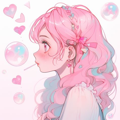 artbykatpuccino Blowing Bubble Gum, Pink Bubblegum, Blowing Bubbles, Paper Animals, Anime Kawaii, Girl Cartoon, Bubble Gum, Manga Art, Aesthetic Anime