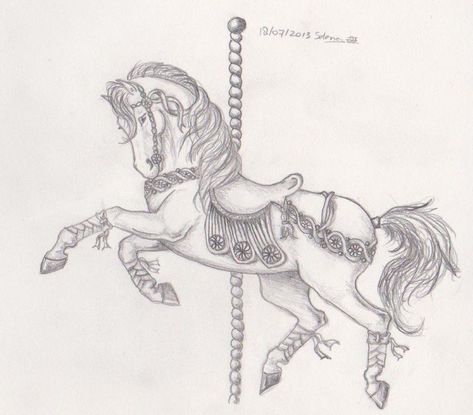 Carousel Horse Tattoo Traditional, Carosel Horse Tattoo, Carousel Horse Drawing, Carousel Horse Tattoos, Carousel Tattoo, Traditional Owl Tattoos, Antler Tattoos, Fairground Art, Western Tattoo