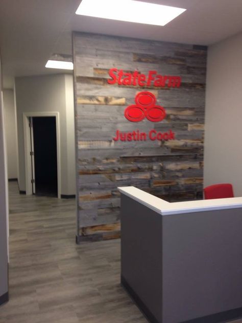 State Farm Office Decor Interior Design, Insurance Office Design Interiors, Insurance Agency Office Design, State Farm Office Decor, Farm Office Decor, State Farm Office, Insurance Office, Office Revamp, Office Coffee Bar