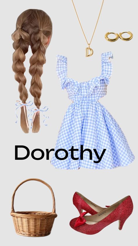 dorothy halloween costume ideas wizard of oz Dorothy Hairstyle Wizard Of Oz, Halloween Dorothy Costume, Dorthy Halloween Costumes Teenage Girl, Dorothy Costume Makeup, Halloween Wizard Of Oz Costumes, Dorothy Halloween Costume Diy, Cute Dorothy Costume, Dorothy Costume Ideas, Diy Dorthy Costumes