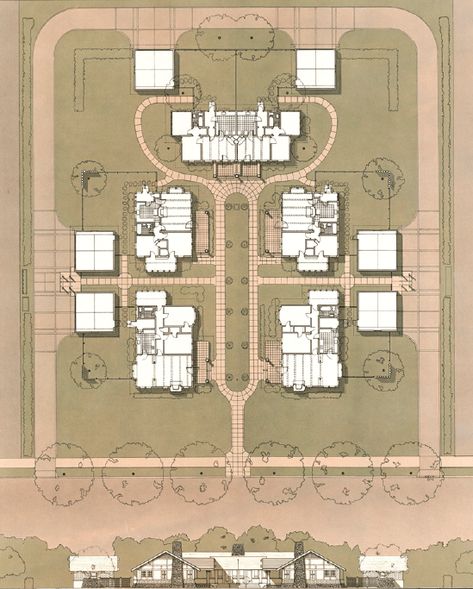 Plans for the duplex. Family Village Plans, Family Compound Ideas Layout, House Exterior And Interior, Compound House, Green Magic Homes, American Bungalow, Multigenerational House Plans, Pocket Neighborhood, Resort Design Plan