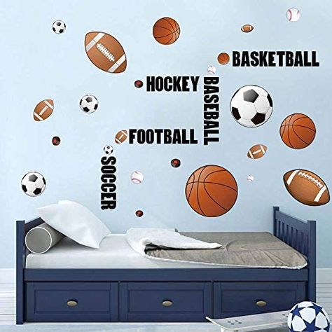 Sports Bedroom, Boys Wall Stickers, Sports Room Decor, Sports Wall Decals, Boys Playroom, Basketball Wall, Diy Wall Stickers, Boys Rooms, Sports Room