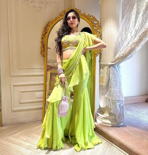 Ruffles Saree, Palazzo Saree, Trending Embroidery, Sequence Lehenga, Fancy Lehenga, Ruffle Saree, Net Dress, Indo Western Dress, Ready To Wear Saree