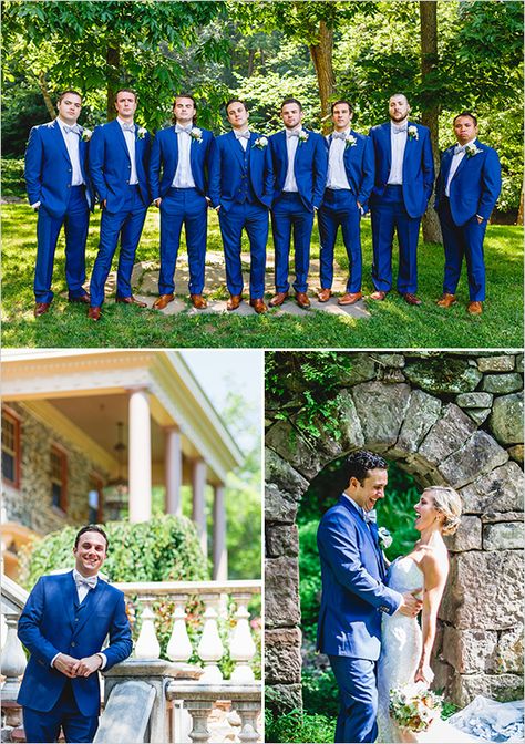 groomsmen in navy @weddingchicks Rustic Chic Dress, Groomsmen In Navy, Wedding Rustic Chic, Bright Blue Suit, Blue Groomsmen Suits, Wedding Elegant Classy, Blue Groomsmen, Best Wedding Suits, Blue Suit Wedding