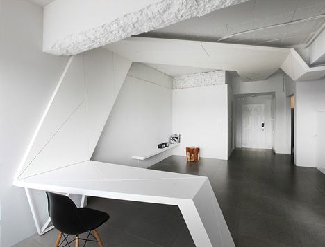 articulate that space! | HouseWING by AnLstudio Deconstructivism Interior, Futuristic Apartment, Seoul Apartment, Futuristic House, Deconstructivism, White Apartment, Glass Building, Apartment Renovation, 아파트 인테리어