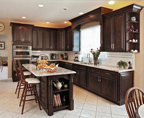 Light Floors, Kitchen Design Gallery, Transitional Kitchen Design, Brown Kitchen Cabinets, Outdoor Kitchen Countertops, Budget Kitchen Remodel, Kitchen Ideas Dark Cabinets, Kitchen Ideas Dark, Refacing Kitchen Cabinets