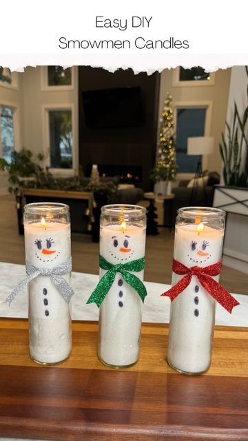 Diy Snowman Candle, Snowman Candles, Christmas Candle Crafts, Diy Christmas Gifts For Kids, Candy Cane Candle, Diy Candles Easy, Christmas Candles Diy, Kids Candles, Xmas Candles